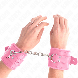 Kink - Cinturini Da Polso Rivestiti In Pelliccia Con Fori Quadrati Rosa E Cintura Rosa Regolabili 17-29 Cm X 6 Cm