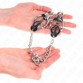 Kink - Morsetti Per Capezzoli A Trifoglio Giapponesi Con Catena Argento 30 Cm