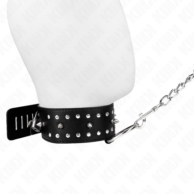 Kink - Collana Con Guinzaglio 65 Cm Con Borchie In Argento Modello 1 Regolabile 36-43 Cm X 5 Cm