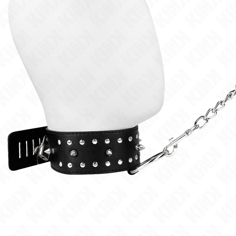 Kink - Collana Con Guinzaglio 65 Cm Con Borchie In Argento Modello 1 Regolabile 36-43 Cm X 5 Cm