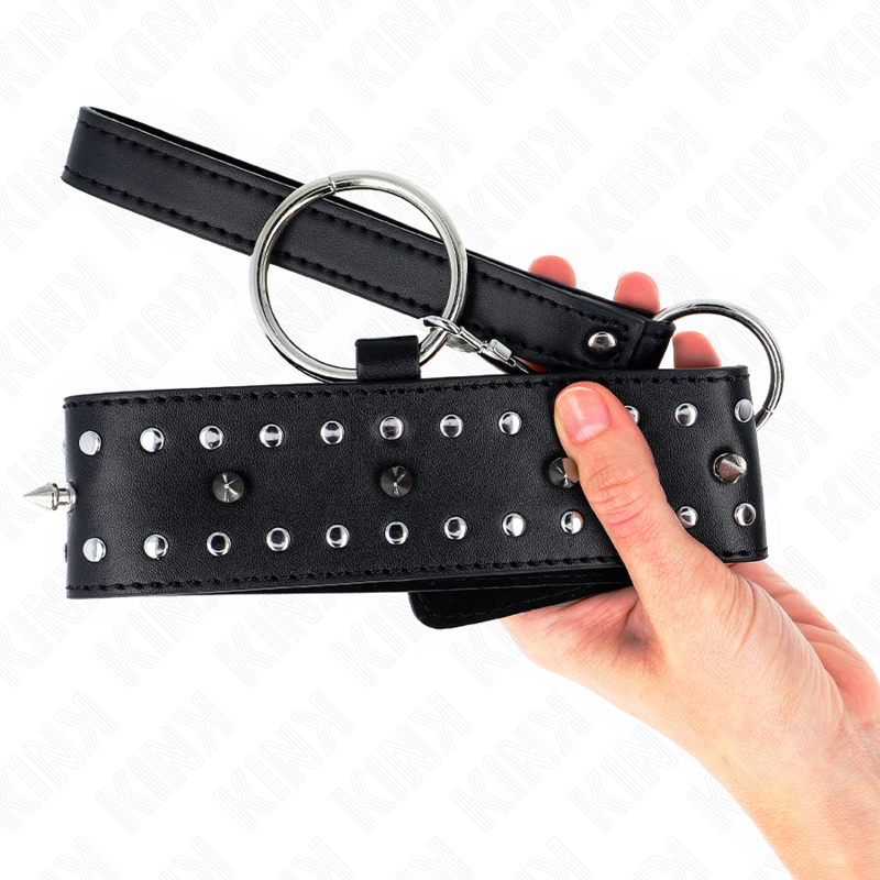 Kink - Collana Con Guinzaglio 65 Cm Con Borchie In Argento Modello 1 Regolabile 36-43 Cm X 5 Cm