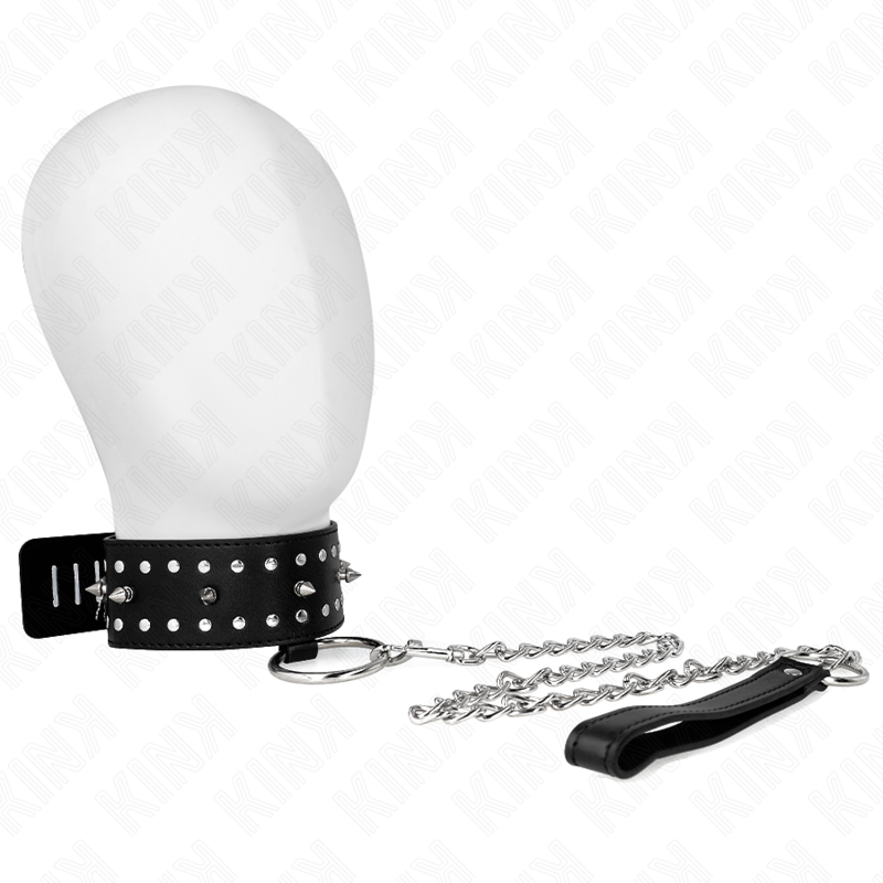 Kink - Collana Con Guinzaglio 65 Cm Con Borchie In Argento Modello 1 Regolabile 36-43 Cm X 5 Cm