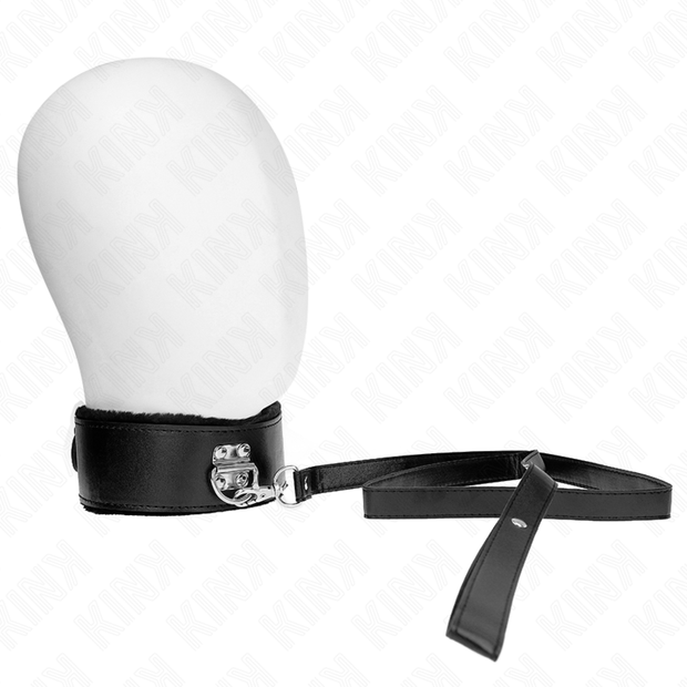 Kink - Collana Con Guinzaglio 116 Cm Con Borchie Argento Modello 4 Nero Regolabile 40-48 Cm X 6 Cm
