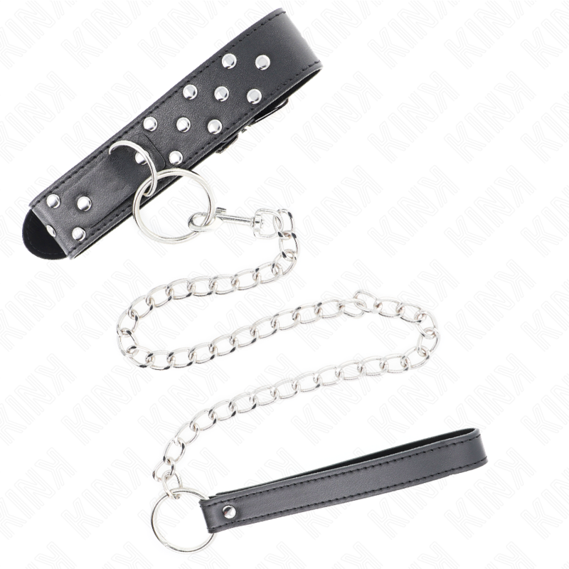 Kink - Collana Con Cinturino E Rivetto Ad Anello 65 Cm Nero Regolabile 36-50 Cm X 3,8 Cm