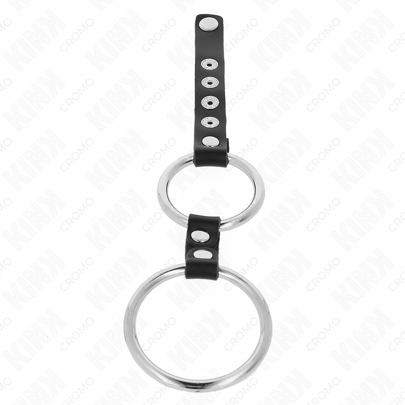 Kink - Doppio Anello Per Pene In Metallo Da 3,8 Cm A 5 Cm Collegato Con Pelle