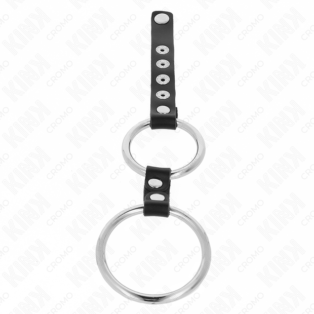 Kink - Doppio Anello Per Pene In Metallo Da 3,8 Cm A 5 Cm Collegato Con Pelle