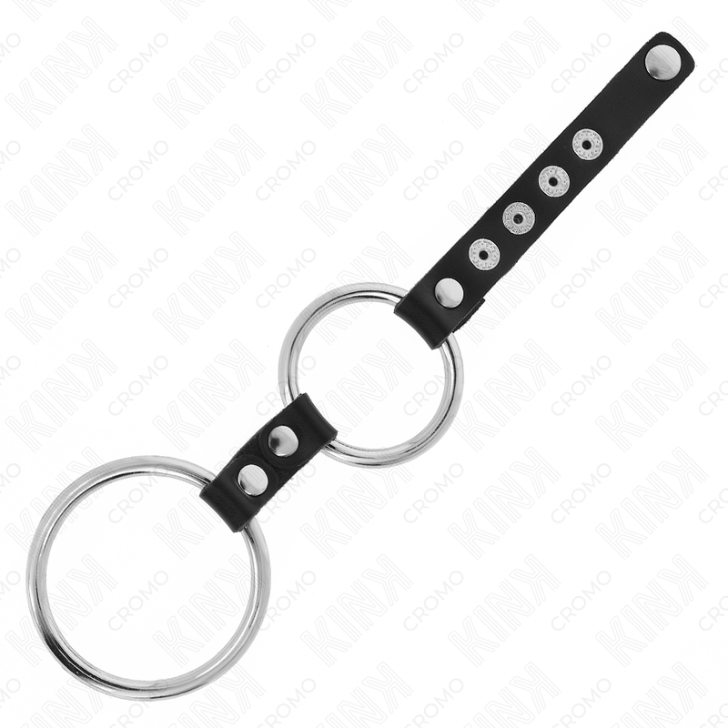 Kink - Doppio Anello Per Pene In Metallo Da 3,8 Cm A 5 Cm Collegato Con Pelle