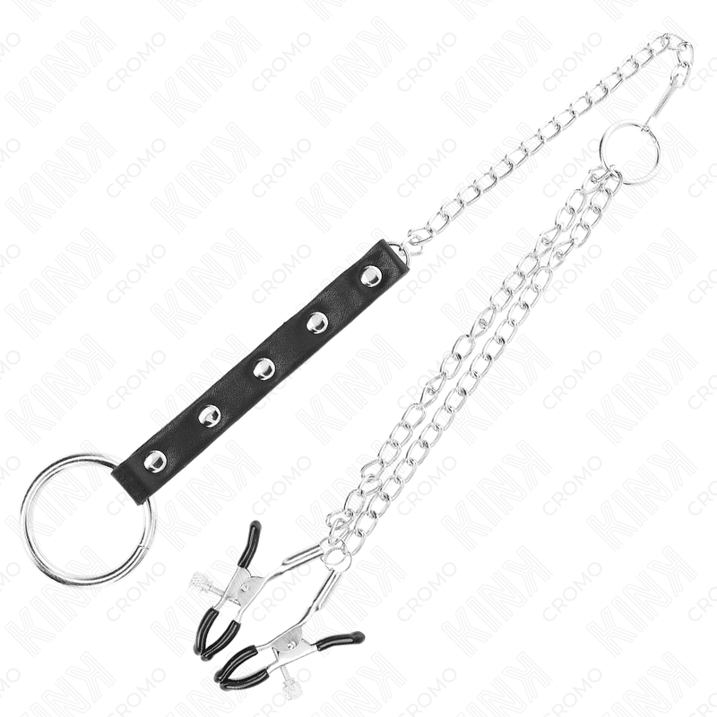 Kink - Anello Per Pene In Metallo Con Catena E Morsetti Per Capezzoli Regolabili
