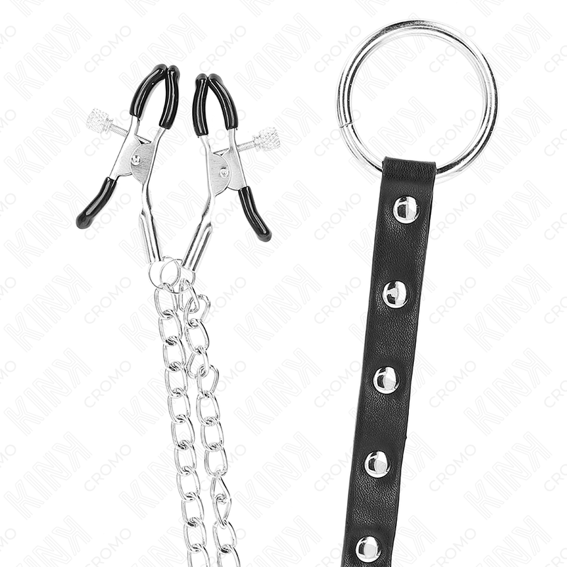 Kink - Anello Per Pene In Metallo Con Catena E Morsetti Per Capezzoli Regolabili