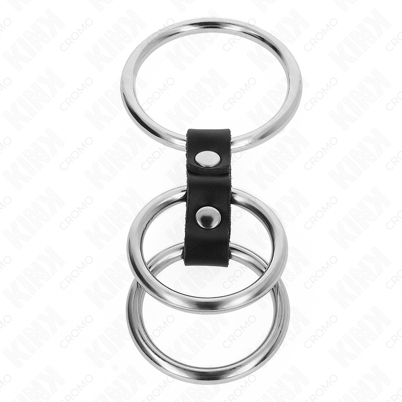 Kink - Anello Per Pene In Triplo Metallo Da 3,7 Cm A 5 Cm Connesso Con Pelle