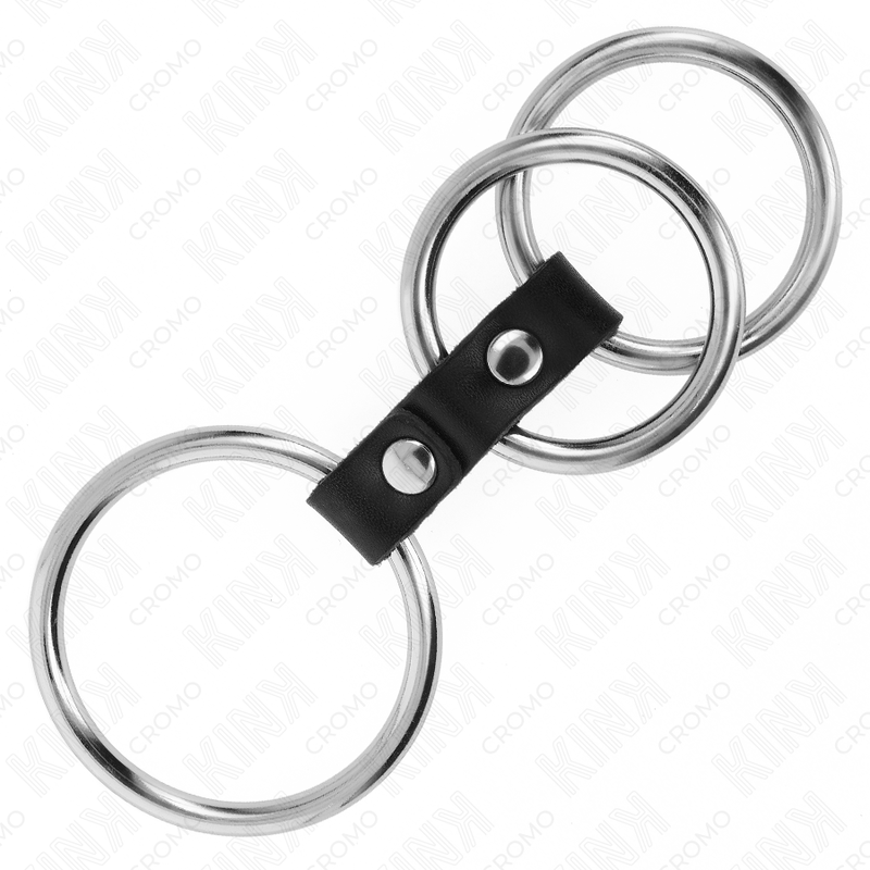 Kink - Anello Per Pene In Triplo Metallo Da 3,7 Cm A 5 Cm Connesso Con Pelle