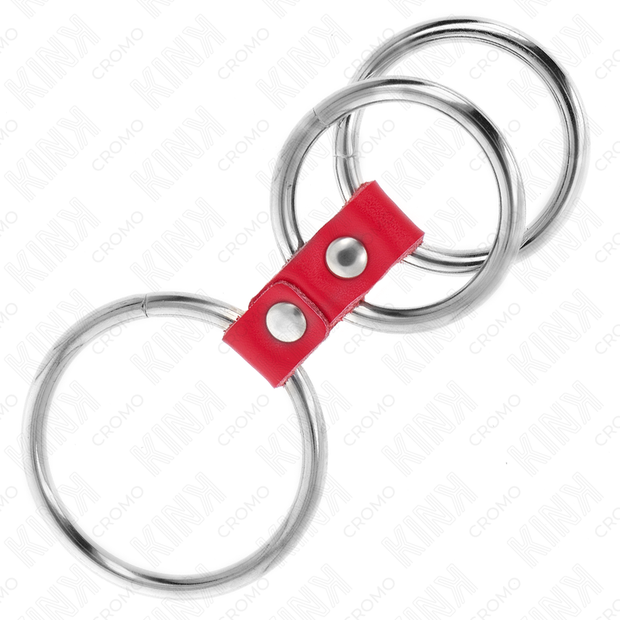Kink - Anello Per Pene In Triplo Metallo Da 3,7 Cm A 5 Cm Connesso Con Pelle Rossa