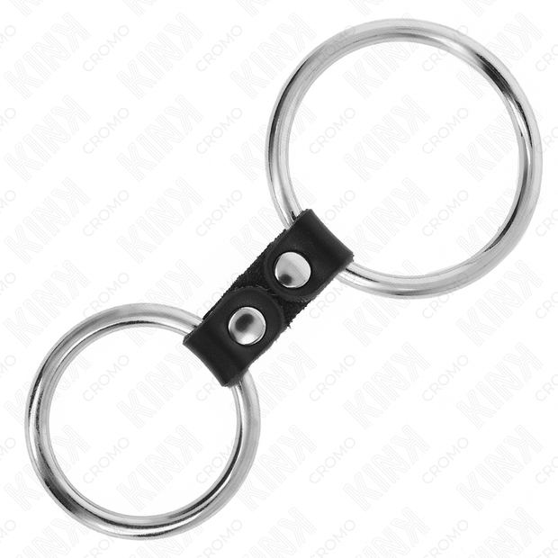 Kink - Doppio Anello Per Pene In Metallo Da 3,7 Cm A 5 Cm Collegato Con Cinturino In Pelle Modello 2