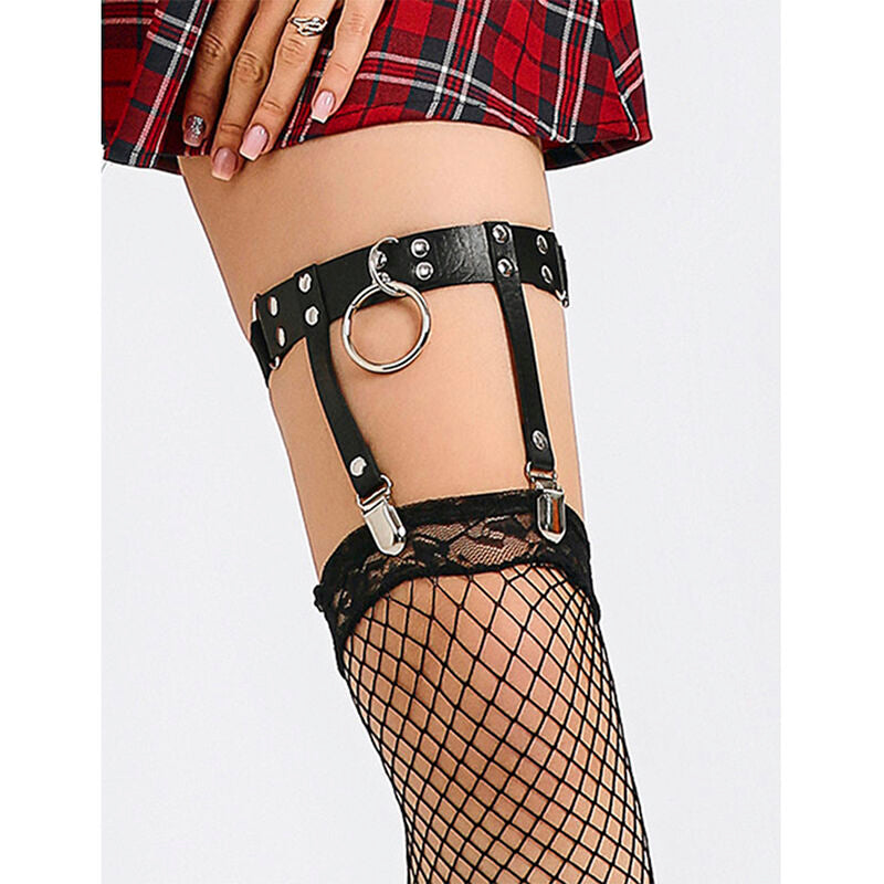 Subblime - 953744 Giarretrella Punk Regolabile In Pelle Nera Taglia Unica