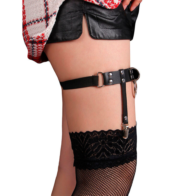 Subblime - 953744 Giarretrella Punk Regolabile In Pelle Nera Taglia Unica