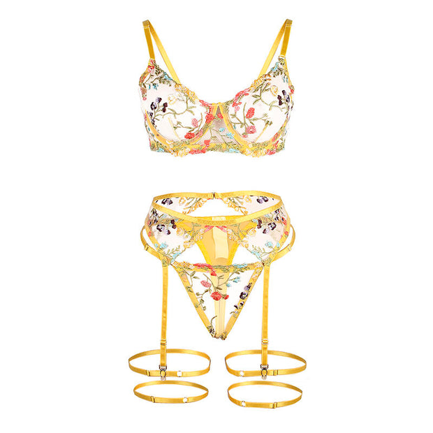 SUBBLIME - 954352 REGGISENO + PERIZOMA + CINTURA CON FIORI GIALLO L/XL