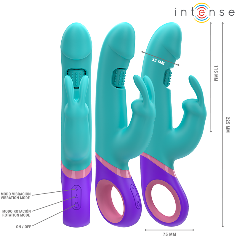 Intense - Vibratore Monica Rabbit Con Stimolatore Punto G Rotante Blu