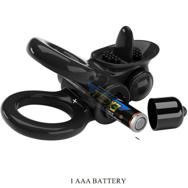 Pretty Love - Passionate Ring Doppio Anello Vibrante + Stimolatore Clitorideo Nero