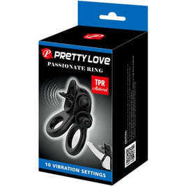 Pretty Love - Passionate Ring Doppio Anello Vibrante + Stimolatore Clitorideo Nero