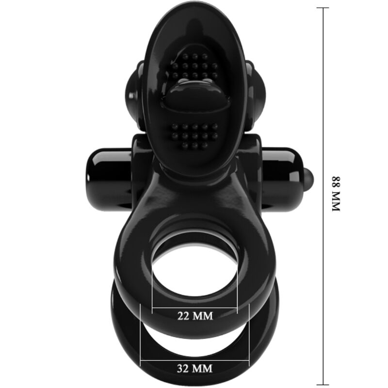 Pretty Love - Passionate Ring Doppio Anello Vibrante + Stimolatore Clitorideo Nero