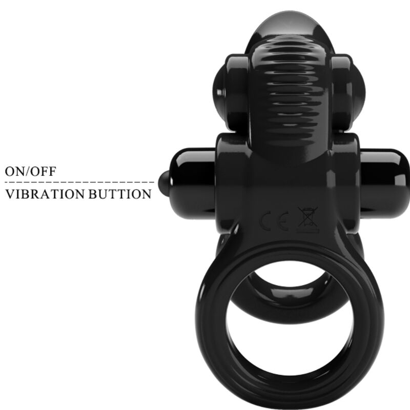 Pretty Love - Passionate Ring Doppio Anello Vibrante + Stimolatore Clitorideo Nero