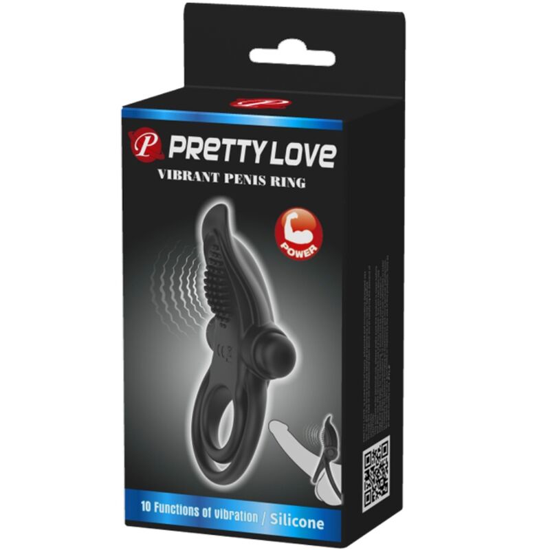 Pretty Love - Doppio Anello Vibrante + Stimolatore Clitorideo 10 Vibrazioni Nero