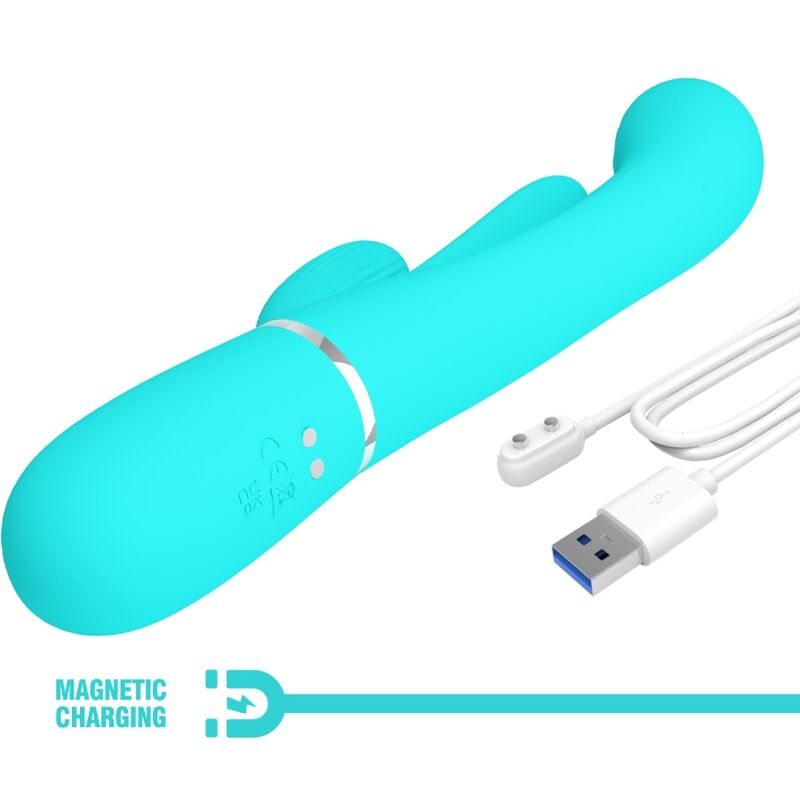 Intense Shania Vibratore Triplo Rabbit Premium in Silicone Blu - immagine 9