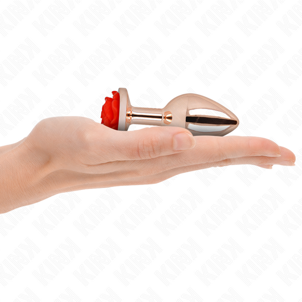 Kink - Plug Anale Oro Rosa Con Rosa Rossa M