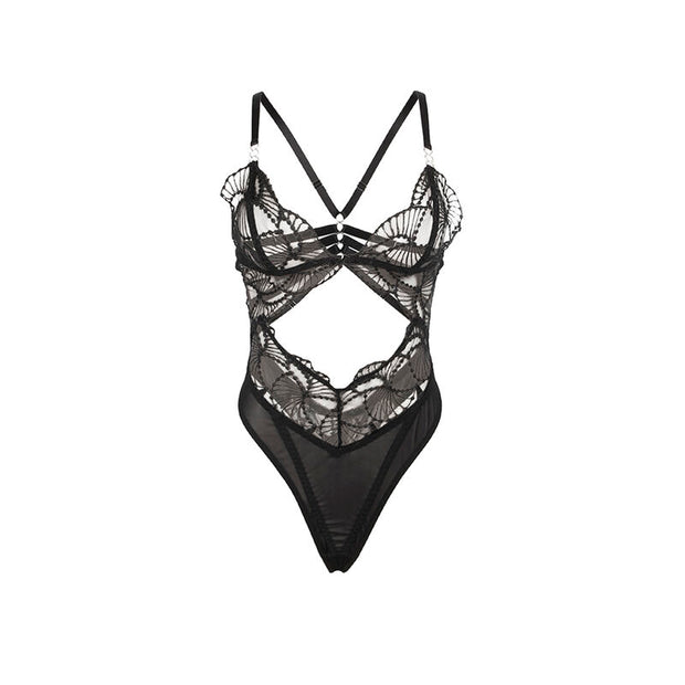 Subblime - 955212 Body Trasparente Con Pizzo Nero Cavo S/M