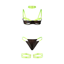 SUBBLIME - 955274 COMPLETO REGGISENO CON COLLANA E DETTAGLI GAMBA VERDE FLUORESCENTE S/M