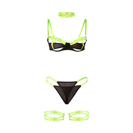 SUBBLIME - 955274 COMPLETO REGGISENO CON COLLANA E DETTAGLI GAMBA VERDE FLUORESCENTE S/M