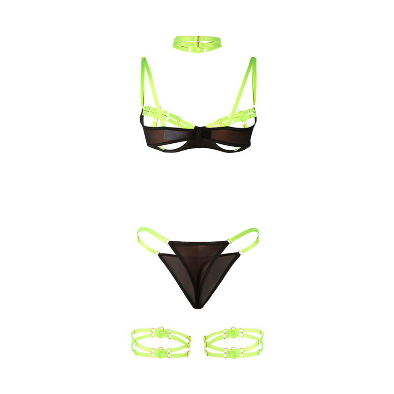 SUBBLIME - 955281 COMPLETO REGGISENO CON COLLANA E DETTAGLI GAMBA VERDE FLUO L/XL