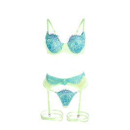 SUBBLIME - 955311 COMPLETO REGGISENO CON PIZZO E LINEE GIARRETRICI VERDE E BLU S/M