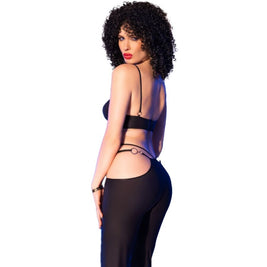 CHILIROSE - CR 4851 SET TOP E LEGGINGS NERI CON ACCESSORI DORATI L