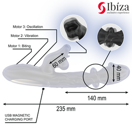 IBIZA - VIBRATORE E STIMOLATORE CLITORIDEO CON EFFETTO MORSO E ROTAZIONE