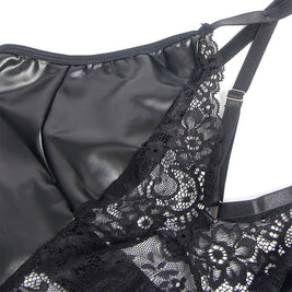 SUBBLIME - 957520 ABITO IN PELLE CON PIZZO FLOREALE NERO S/M