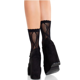 LEG AVENUE - CALZINI IN PIZZO CON FIOCCO IN PIZZO NERO