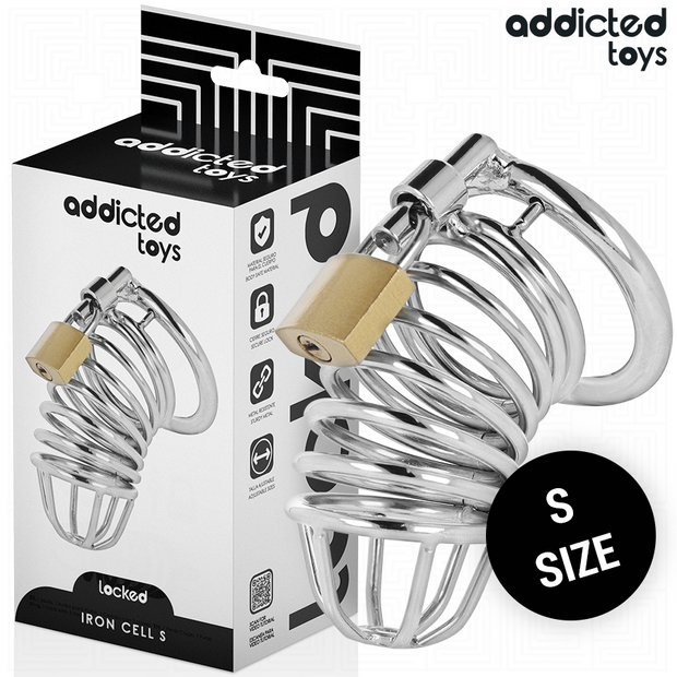 ADDICTED TOYS LOCKED - GABBIA PER PENE IN METALLO CON CELLULE DI FERRO 4 CM TAGLIA S