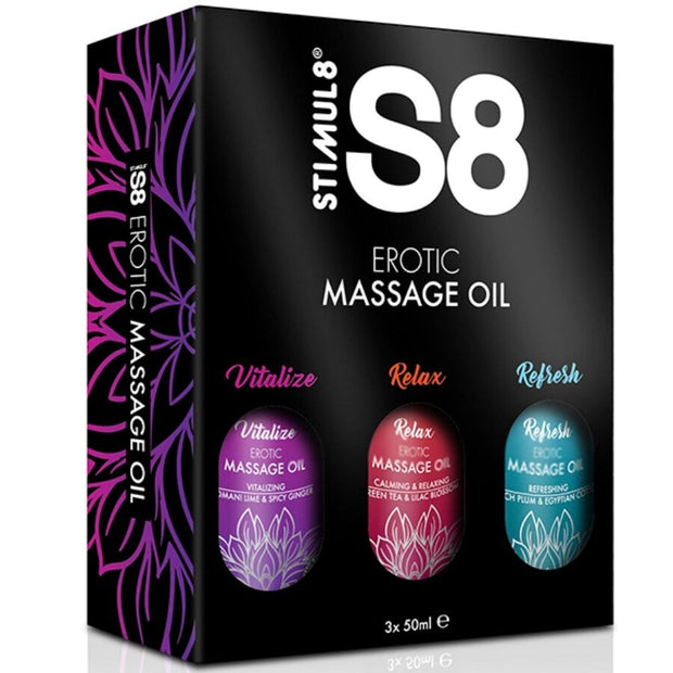 Stimul8 Set 3 Oli per Massaggio Aromatizzati 50ml Body-Safe