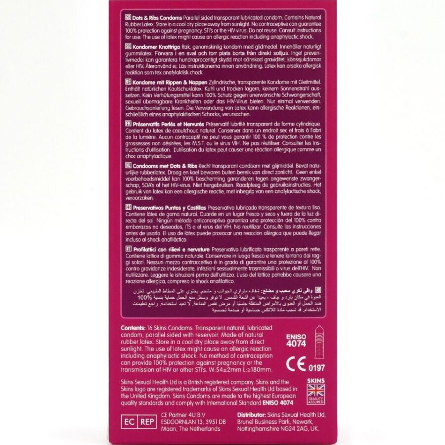SKINS - DOTS & RIBS PREMIUM CONDOMS CONFEZIONE DA 16