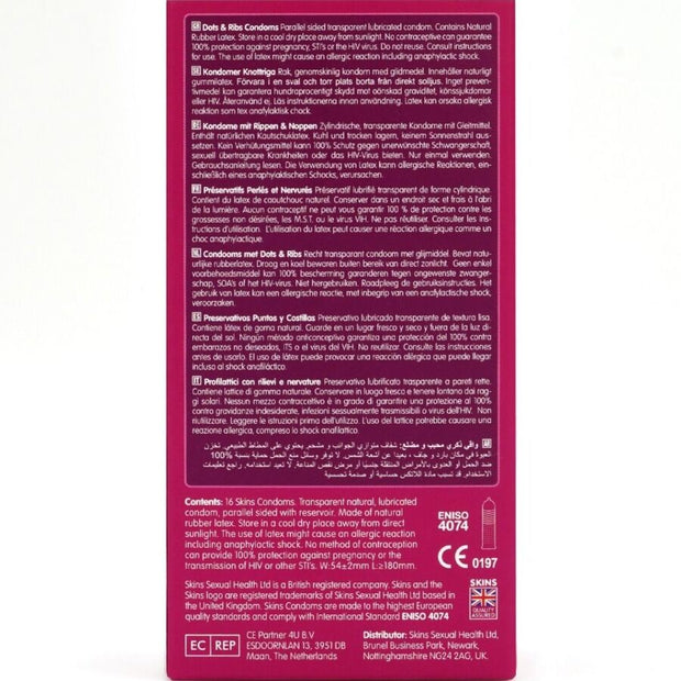 SKINS - DOTS & RIBS PREMIUM CONDOMS CONFEZIONE DA 16