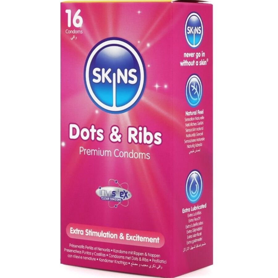 SKINS - DOTS & RIBS PREMIUM CONDOMS CONFEZIONE DA 16