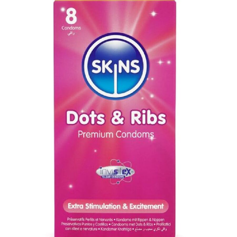 SKINS - DOTS & RIBS PREMIUM CONDOMS CONFEZIONE DA 8