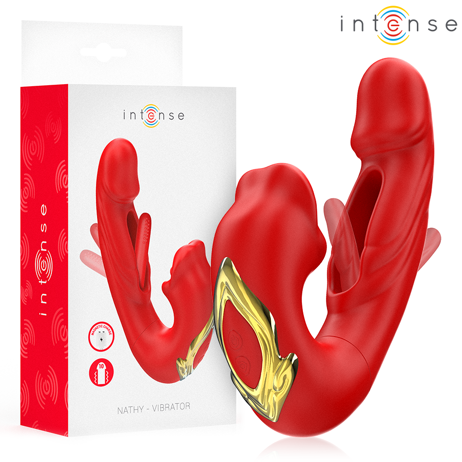 Intense Nathy Vibratore Doppio con Stimolatore Bocca Rosso