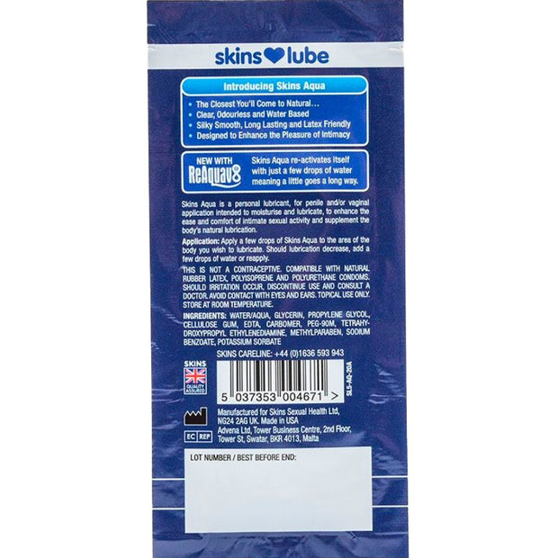Skins Aqua Lubrificante Base Acqua Monodose 5ml Body-Safe - immagine 2