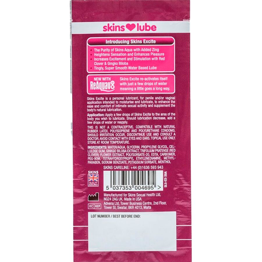 Skins Excite Lubrificante Monodose Base Acqua 5ml Premium - immagine 2