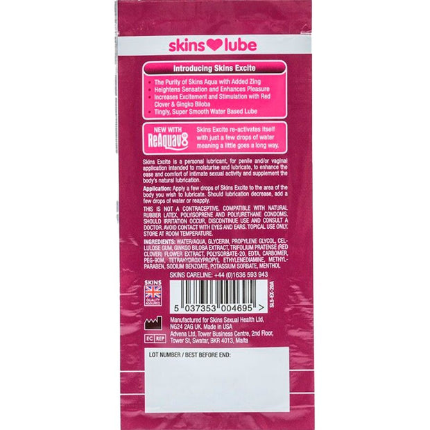 Skins Excite Lubrificante Monodose Base Acqua 5ml Premium - immagine 2