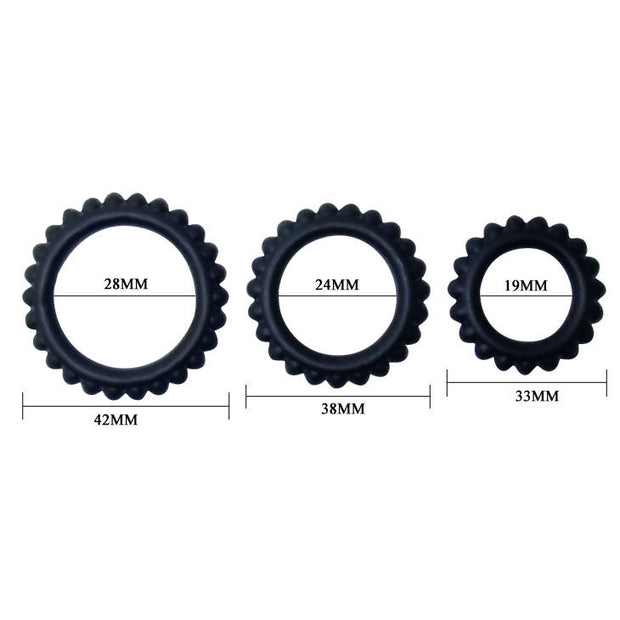 Baile - Titan Set 3 Pezzi Anello Per Il Pene Nero 2,8 + 2,4 + 1,9 Cm