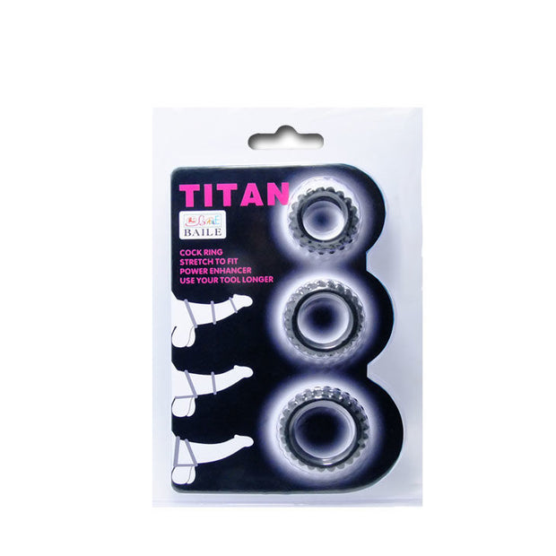 Baile - Titan Set 3 Pezzi Anello Per Il Pene Nero 2,8 + 2,4 + 1,9 Cm
