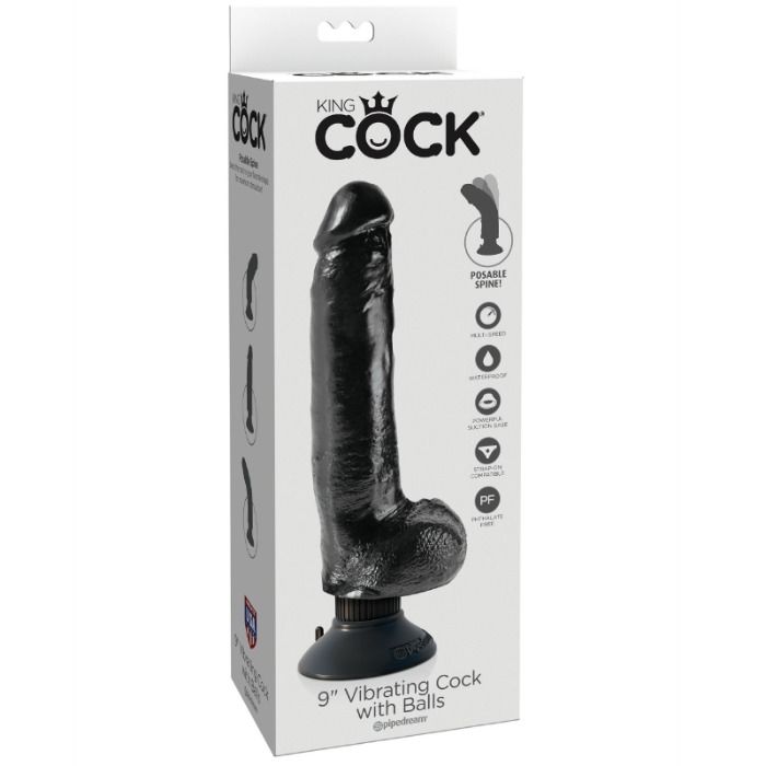 King Cock - Fallo Vibrante 23 Cm Con Palle Nero